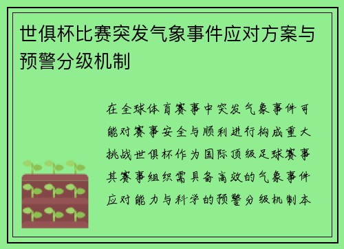 世俱杯比赛突发气象事件应对方案与预警分级机制